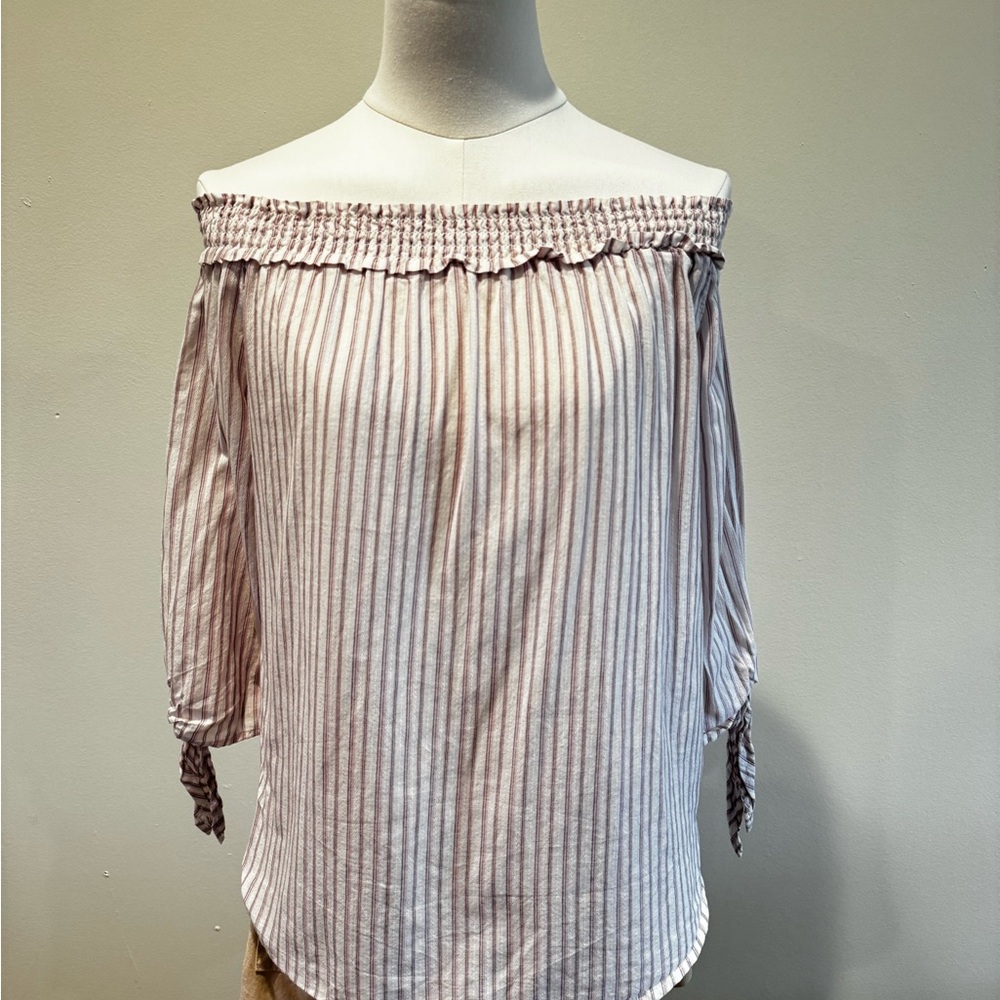 H&M Pink Striped Off-Shoulder Blouse
